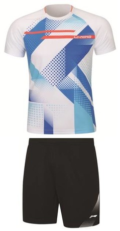 Tischtennis Herren Wettkampf-Dress (Set aus Shirt und Shorts) weiß + schwarz ... M = S EU